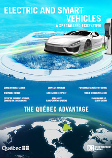 : Illustration of an electric vehicle and a map of the world accompanied by a text stating 
